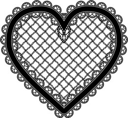 Black lace mesh heart. Feminine luxury element for the design of invitations, postcards or decoupage. - obrazy, fototapety, plakaty