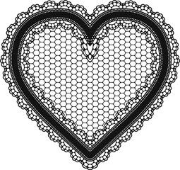 Black lacy openwork heart. Gentle luxurious accessory for the design of invitations, cards or decoupage.