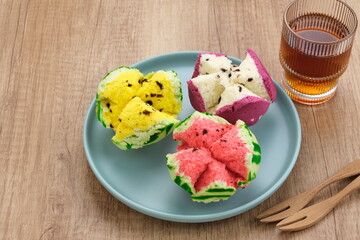 Bolu Kukus (Sponge Cake), made from flour, tapioca flour, egg and sugar. Indonesian traditional snack
