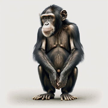 Chimpanzee full body image with white background ultra realistic



