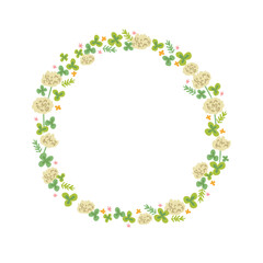 シロツメクサとクローバーのイラストのフレーム