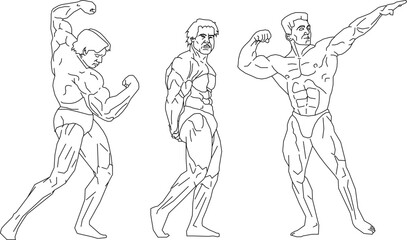 muscular bodybuilding sportsman illustration vector sketch design collection