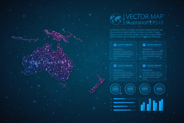 Fototapeta na wymiar Australia Continent map infographics template for diagram, graph, presentation and chart with abstract geometric mesh polygonal light concept on blue background. Vector Illustration EPS10.