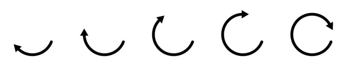 Conjunto de iconos de flechas giratorias. Rotación, actualización, volver a cargar. Ilustración vectorial