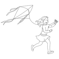 girl playing kite doodle art