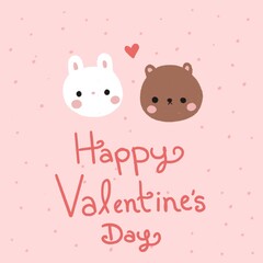 Cute bear and rabbit valentine card