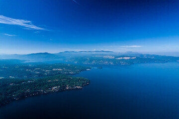 Aerial view of lake Coeur d'Alene in Idaho. Great places fro vacations in lake Coeur d'Alene
