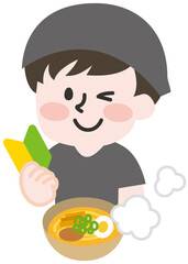ラーメン屋で働く初心者の男性スタッフ