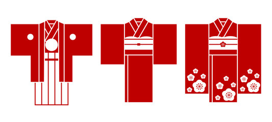 This illustration is a set of Japanese "Kimono" icons.