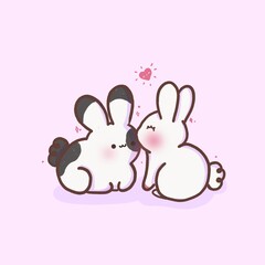 Conejitos enamorados, ilustración conejos en san valentín