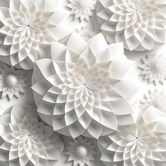3D flowers white background repeating pattern illuminated elegant. Image generated with generative AI