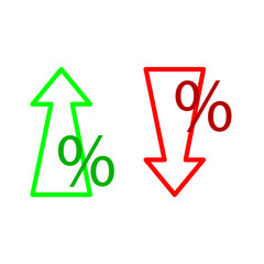 arrow percentage up down. Finance isometric. Price graphic element. Vector illustration.