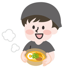 ラーメン屋で働く笑顔の男性スタッフ 