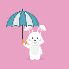 Cute Rabbit Holding Umbrella