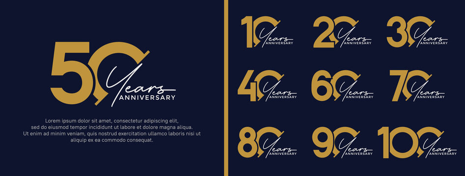 set of anniversary logo style gold and white color on blue background for special moment