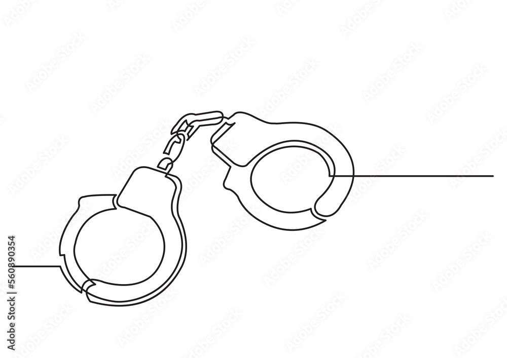 Poster one line isolated vector object handcuffs - png image with transparent background