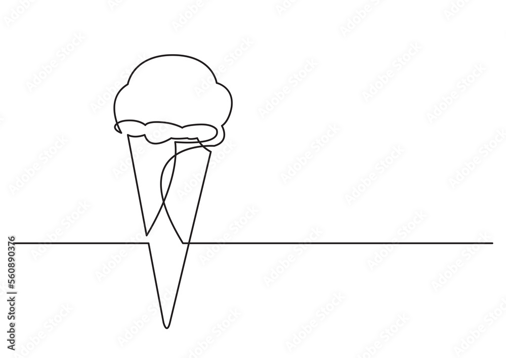 Poster one line isolated vector object ice cream cone - png image with transparent background