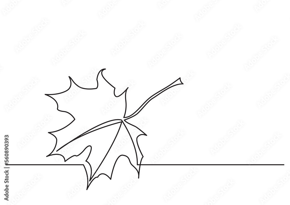 Poster one line isolated vector object maple leaf - png image with transparent background