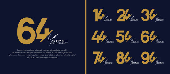 set of anniversary logo style gold and white color on blue background for special moment