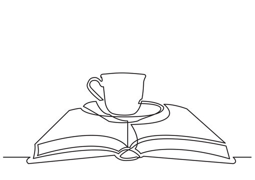 one line isolated vector object cup of tea on book - PNG image with transparent background