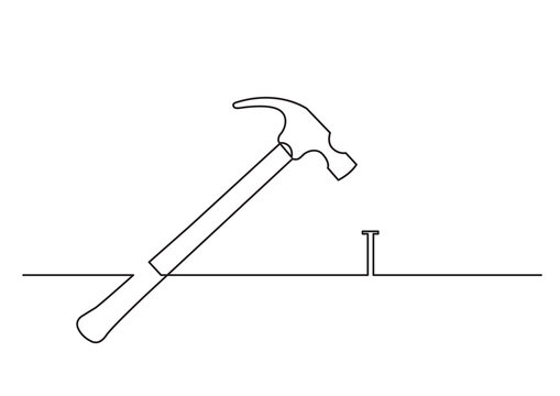 one line isolated vector object hammer and nail - PNG image with transparent background