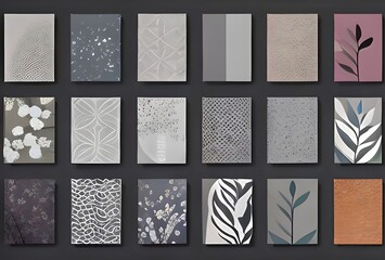 Background wall art of leaf interior design and pastel colors on grey wall, with neutral colors and textured canvas abstract wallpaper designs