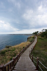 Fototapeta na wymiar fascinating walkway at seaside cliff