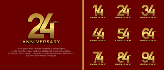 set of anniversary logo style golden color on red background for special moment