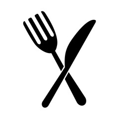 Fork and knife icon on transparent  background.