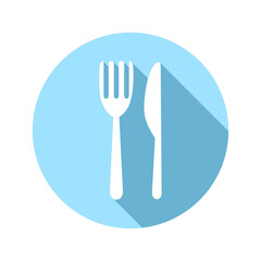 Fork and knife circle icon on transparent  background.