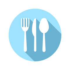 Fork knife and spoon circle icon on transparent  background.