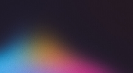 Dark blurry abstract gradient background, grainy texture, pink, orange, blue, black colors, copy space © Enso