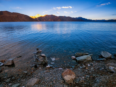 Pangong lake in the mountains of Ladakh, Indai