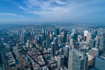Aerial view of skyscrapers in Seattle state Washington. Centr of the city in Seattle.