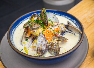 In American amateur restaurant, clam chowder is typically served without clams. It is quite unfair for eaters to place their trust in the so called name. However, some restaurants earn high marks for 