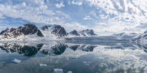 Fototapeta na wymiar Svalbard, Norway, Icebergs at arctic ice edge. Northern most land before North Pole.