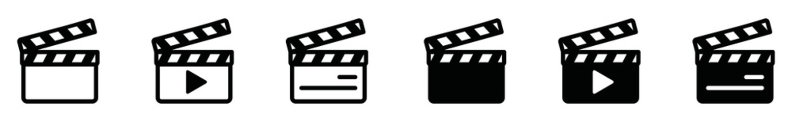 Fototapeta premium Clapperboard icon vector. Clapper board for movie, film, cinema. Clapperboard with play button in the middle. Clapperboard with outline and flat style for apps and websites, symbol illustration
