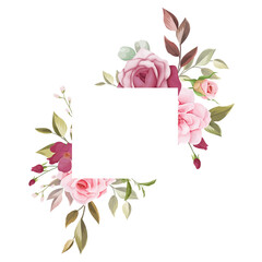 beautiful hand drawn magenta and pink flower floral frame