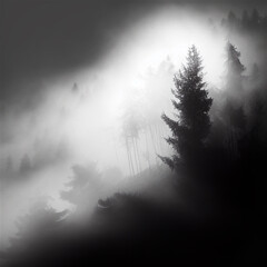 Misty Pines: A Foggy Day in the Forest Created with Generative Ai technology