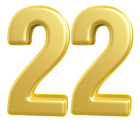 Naklejka premium 3d gold modern number 22 with generative AI