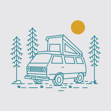 recommend clip art: Camping with Campervan in the Woods