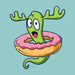 Fotobehang Monster doughnuts cartoon character, funny monster illustration © goo_design