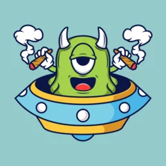 Fotobehang Alien smoking weed cartoon character © goo_design