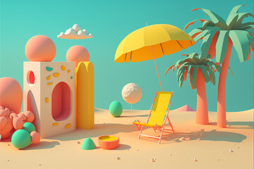 Obraz premium Summer time 3d, of Abstract, minimal display summer beach scene palm tree background