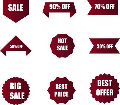 Vector red labels isolated on white background. Sale promotion, website stickers, new offer badge collection..eps