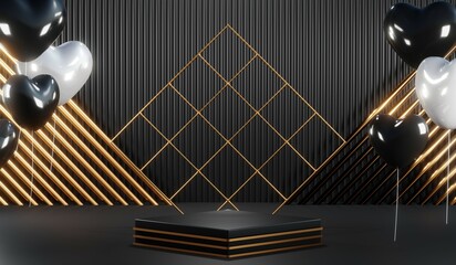 3D rendering of black podium background for black friday product on podium