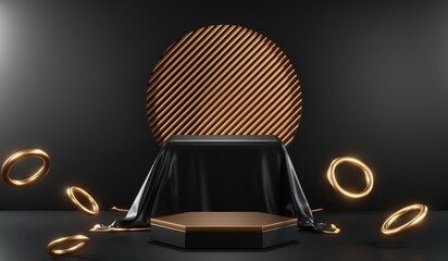 3D rendering of black podium background for black friday product on podium