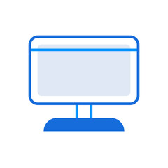 Desktop business people icon with blue outline style. pc, desktop, screen, computer, icon, technology, monitor. Vector Illustration