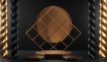 3D rendering of black podium background for black friday product on podium
