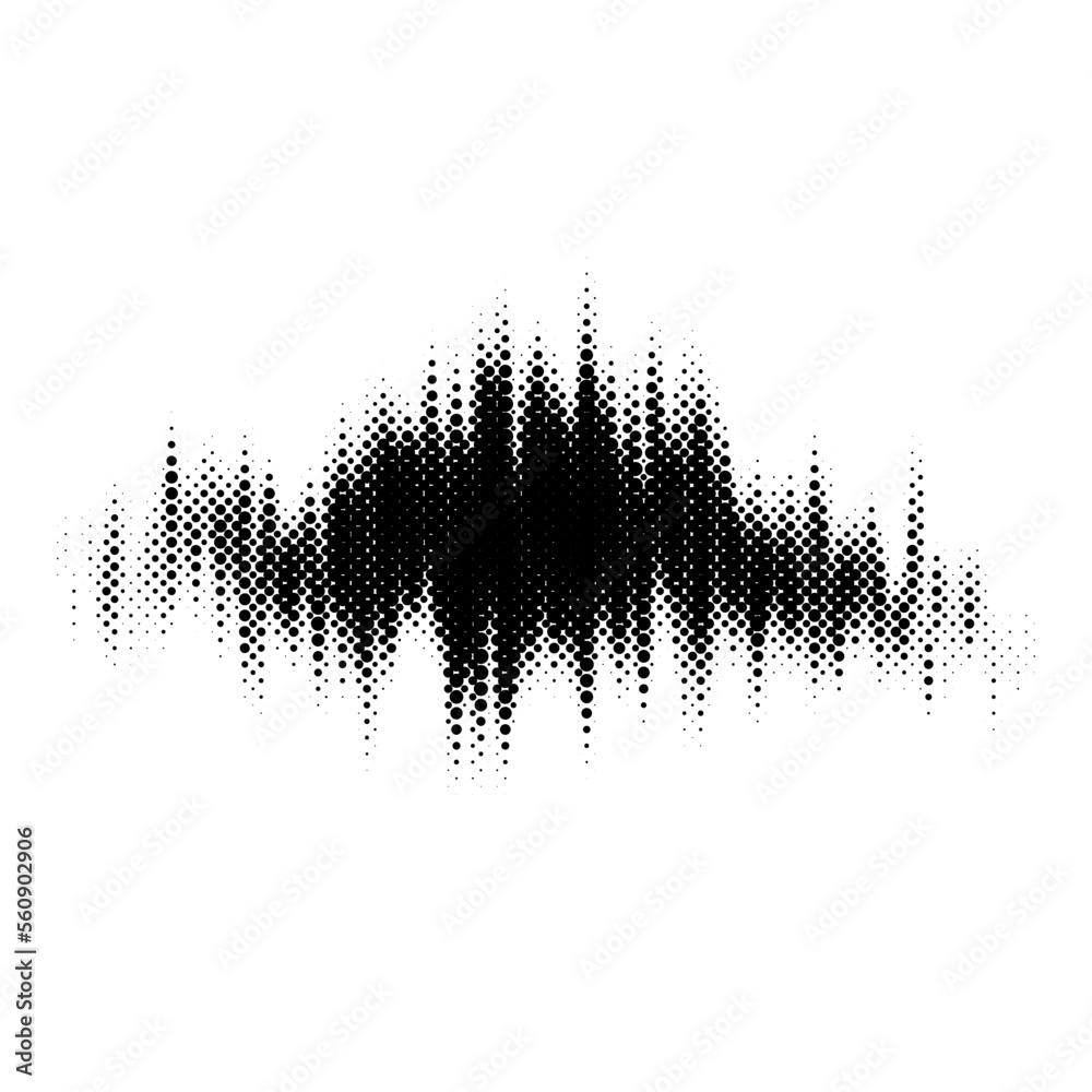 Aufkleber Grunge glitched halftone spot. Distorted textured stain. Spotted dots background blot. Monochrome design element. Vector 